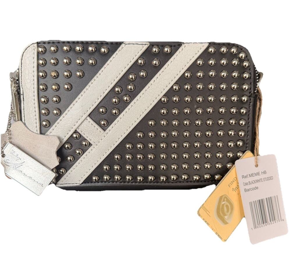 Vintage Havana Leather Studded Zip Wallet / Clutch – Black & White – NWT